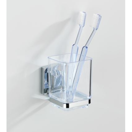 WENKO 22680100 - Kubek VACUUM-LOC QUADRO ED 7,5 x 10 cm, srebrny / chrom błyszczący / przezroczysty