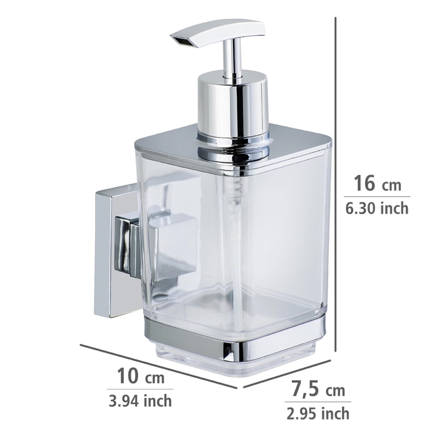 WENKO 22683100-Dozownik mydła VACUUM-LOC QUADRO ED 7,5x16 cm srebrny/połysk.chrom