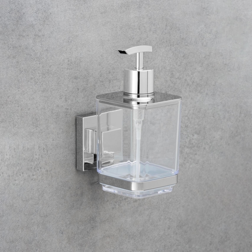 WENKO 22683100-Dozownik mydła VACUUM-LOC QUADRO ED 7,5x16 cm srebrny/połysk.chrom