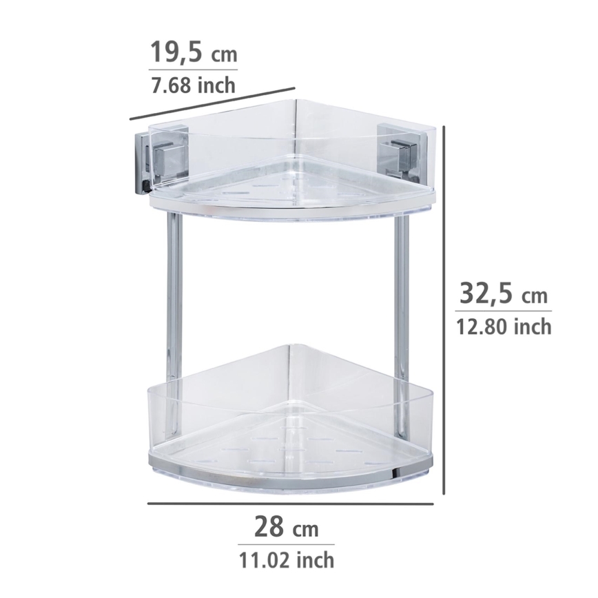 WENKO 22690100-Półka narożna VACUUM-LOC QUADRO ED 28x32,5 cm srebrna/chrom błyszczący