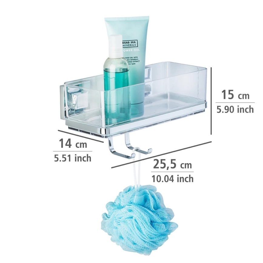 WENKO 22694100-Półka VACUUM-LOC QUADRO ED 25,5x15 cm srebrna/błyszczący chrom/przezroczysta