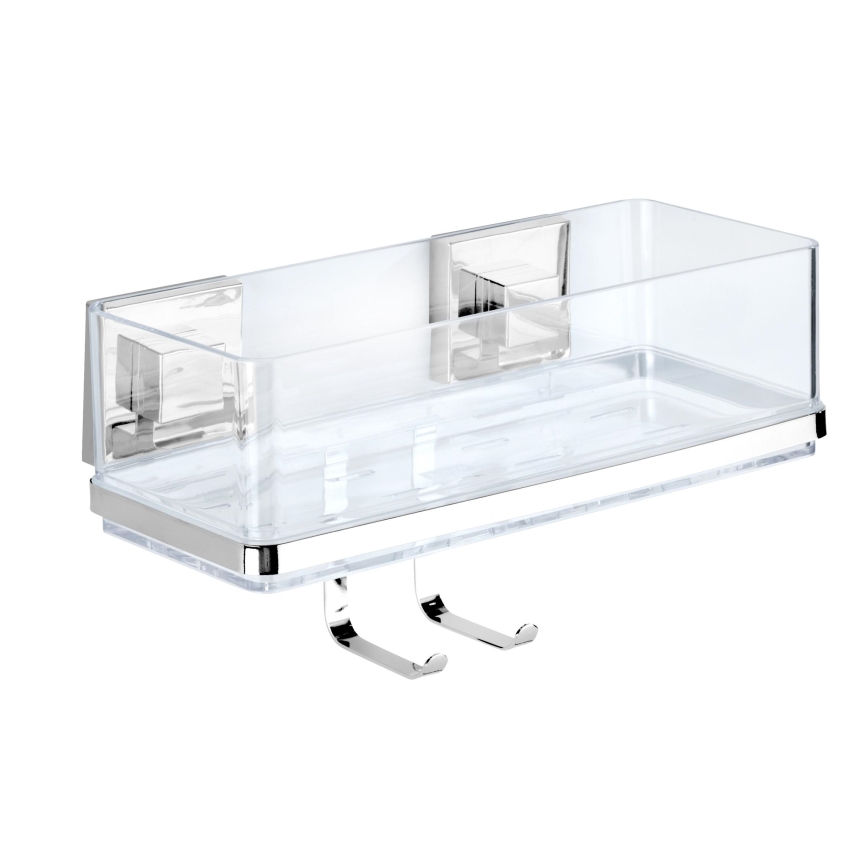 WENKO 22694100-Półka VACUUM-LOC QUADRO ED 25,5x15 cm srebrna/błyszczący chrom/przezroczysta