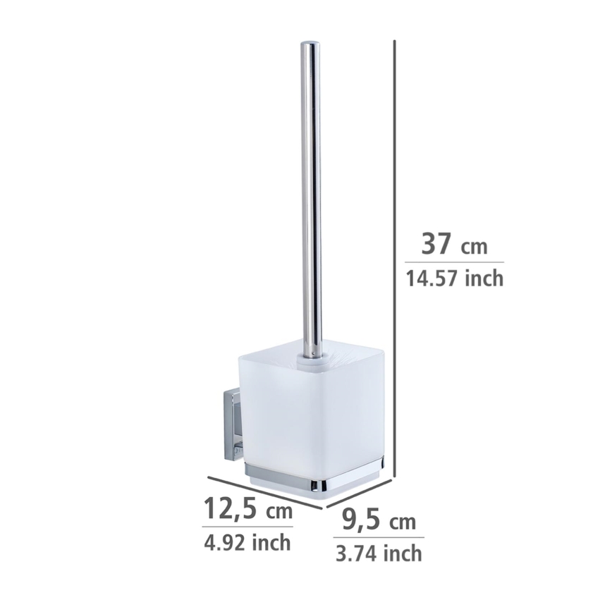 WENKO 22695100 - Szczotka WC VACUUM-LOC QUADRO ED, 9,5 x 37 cm, srebrna / chrom połysk / przezroczysta