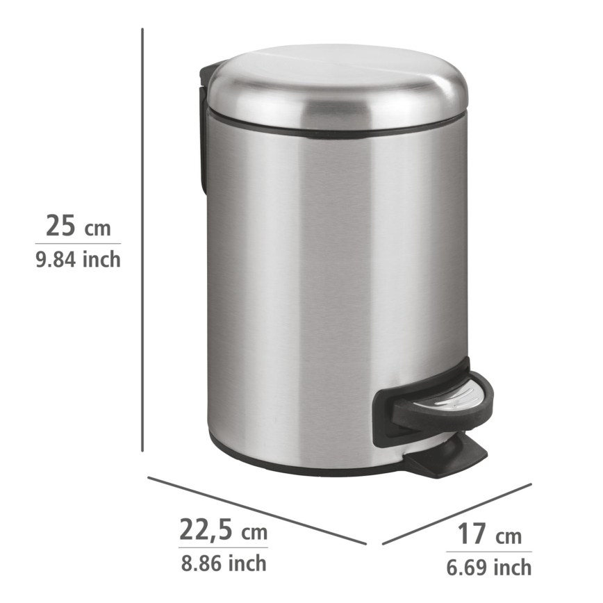 WENKO 22702100 - Kosz na śmieci LEMAN 17x25 cm stal nierdzewna/satynowany/czarny