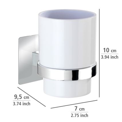 WENKO 23847800-Kubek na szczoteczki TURBO-LOC QUADRO ED. 7x9,5 cm chrom połysk/biały