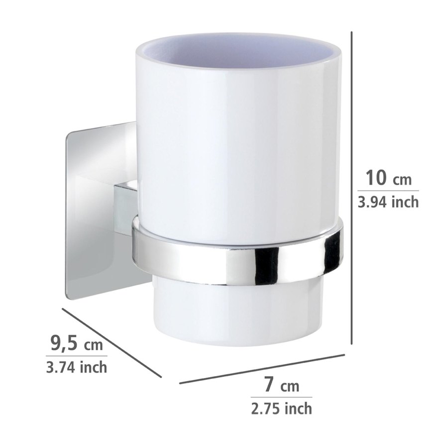 WENKO 23847800-Kubek na szczoteczki TURBO-LOC QUADRO ED. 7x9,5 cm chrom połysk/biały