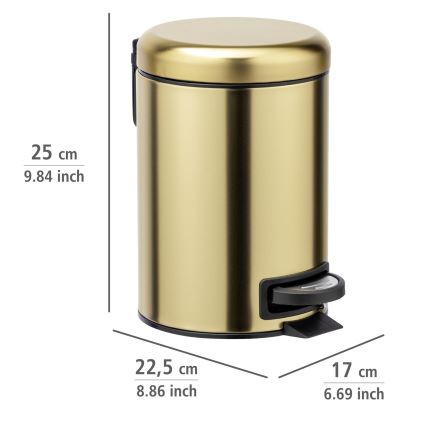 WENKO 24009800 - Kosz na śmieci LEMAN 17x25 cm stal nierdzewna/złoty/czarny