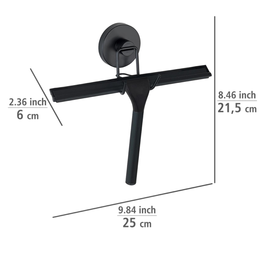 WENKO 24731100-Ściągaczka do prysznica VACUUM-LOC, okrągła, czarna, 24,5x25 cm
