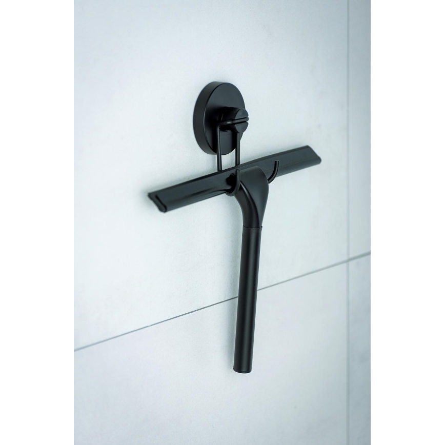 WENKO 24731100-Ściągaczka do prysznica VACUUM-LOC, okrągła, czarna, 24,5x25 cm