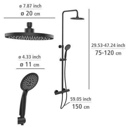 WENKO 25484100 - System prysznicowy oszczędzający wodę 12x120 cm czarny