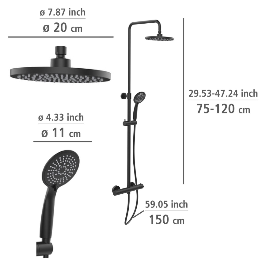 WENKO 25484100 - System prysznicowy oszczędzający wodę 12x120 cm czarny