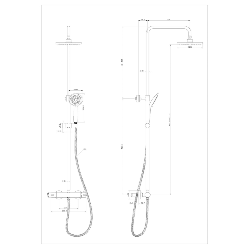 WENKO 25484100 - System prysznicowy oszczędzający wodę 12x120 cm czarny