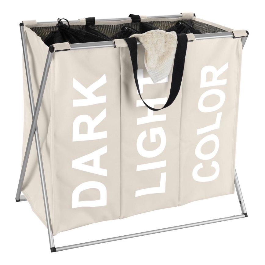 WENKO 3440113100 - Kosz na pranie TRIO 63x57 cm beżowy/czarny/srebrny