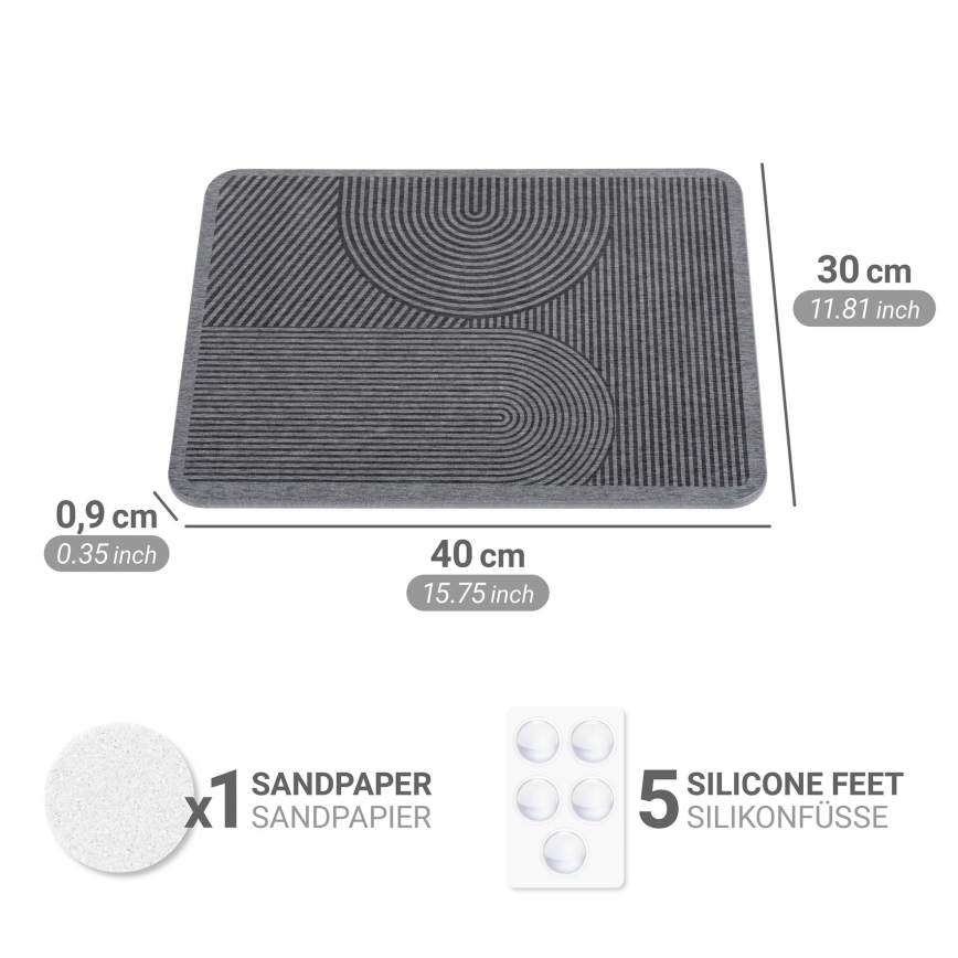 WENKO 54955100 - Mata ociekowa DAMON 40x30 cm diatomit/szary