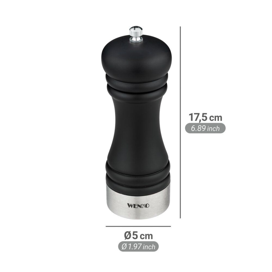 WENKO 55083100-Młynek do pieprzu BLACK OUTDOOR KITCHEN 5x17,5 cm czarny/biały