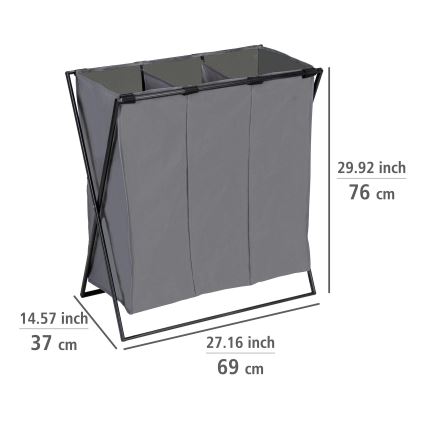 WENKO 71297800 - Kosz na pranie TRIO 69x76 cm szary/czarny