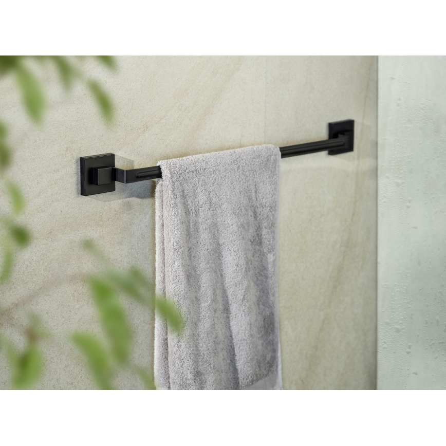 WENKO 71445800 - Drążek na ręczniki VACUUM-LOC QUADRO ED 60,5x6 cm czarny