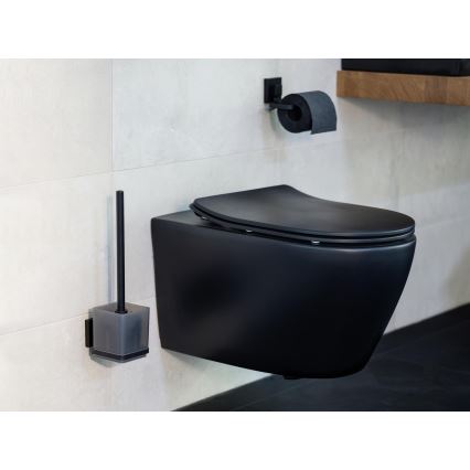 WENKO 71450800 - Zestaw WC VACUUM-LOC QUADRO ED 9,5x37 cm czarny