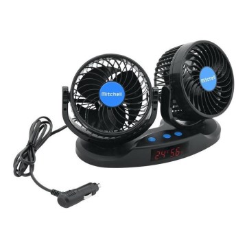 Wentylator deski rozdzielczej samochodu z termometrem 9W/12V czarny