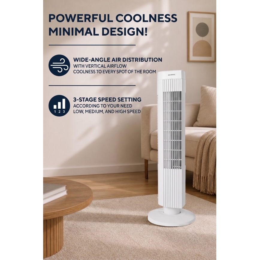Wentylator kolumnowy 50W/230V 74,5 cm biały