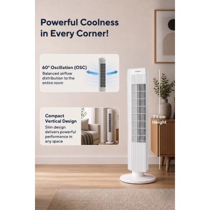 Wentylator kolumnowy 50W/230V 74,5 cm biały
