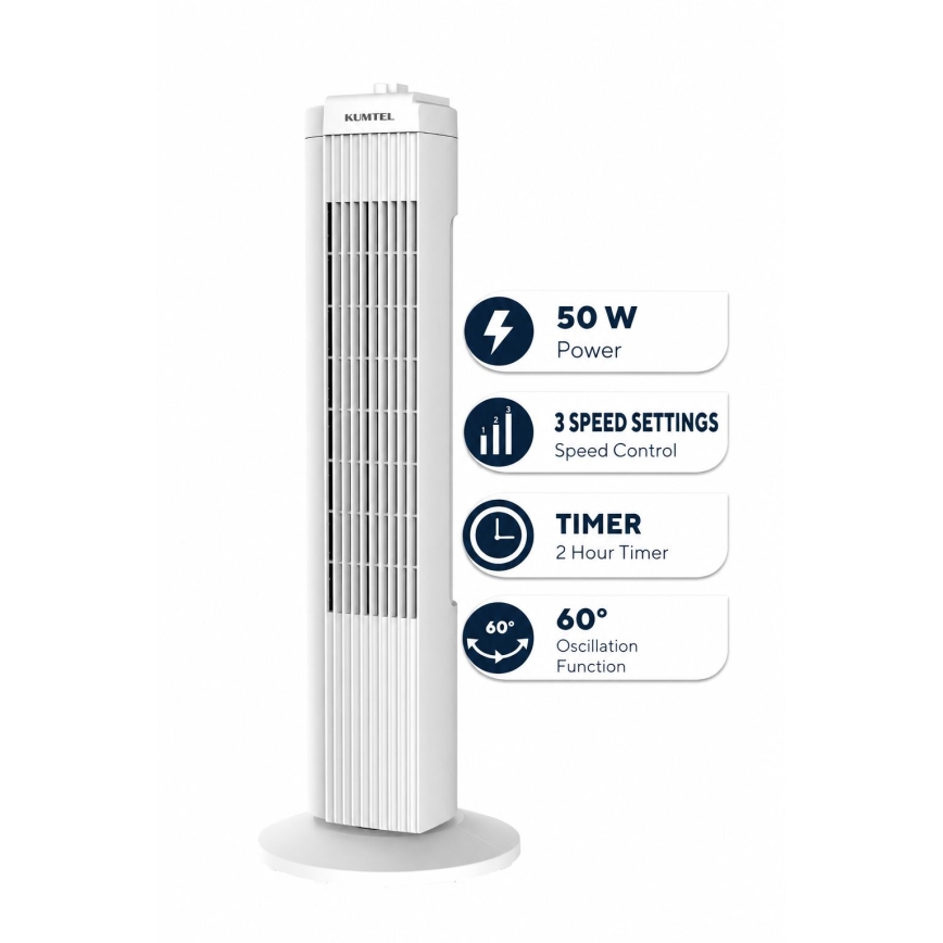 Wentylator kolumnowy 50W/230V 74,5 cm biały