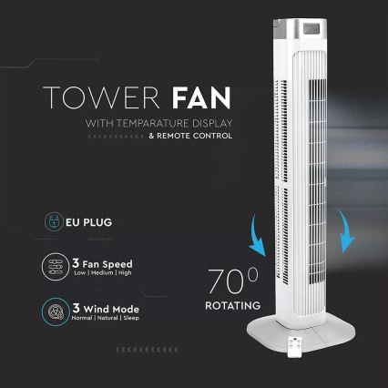 Wentylator kolumnowy ze wskażnikiem temperatury z pilotem 55W/230V