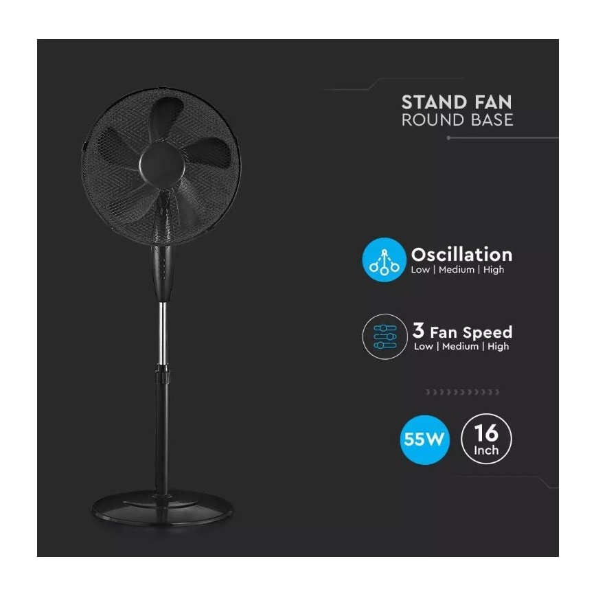 Wentylator podłogowy 55W 43cm czarny