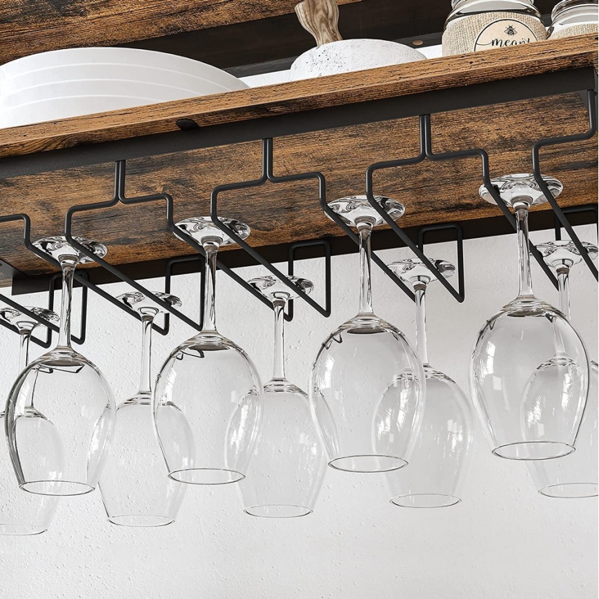 Wielofunkcyjny stojak na wino i kieliszki NAVARO brązowy/czarny