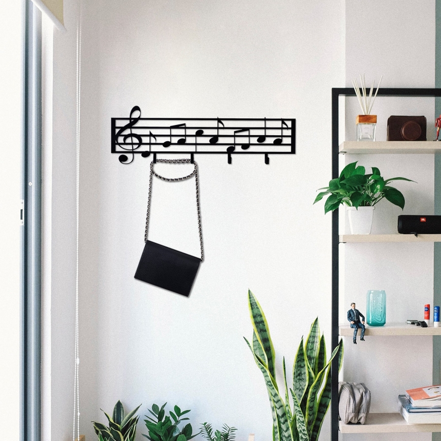 Wieszak naścienny 60x19 cm nuty metal