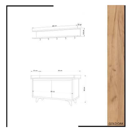 Wieszak ścienny ARASSO 18,8x80 cm + szafka na buty 60x90 biały/brąz