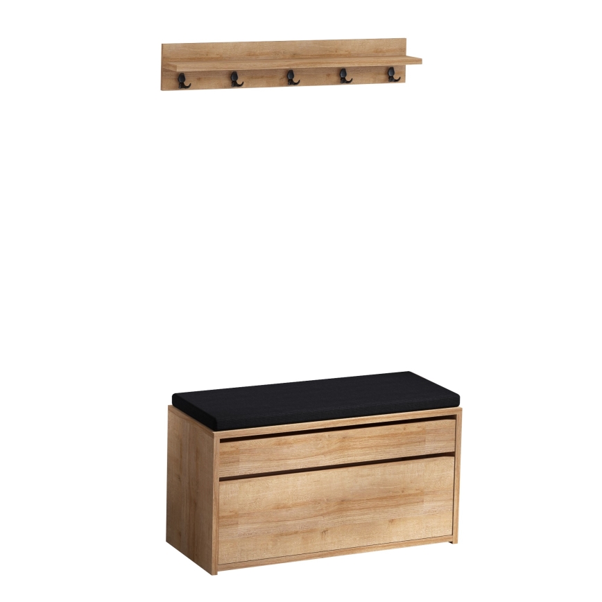 Wieszak ścienny BOBY 15x80 cm + szafka na buty 42x80 cm brąz/czarny