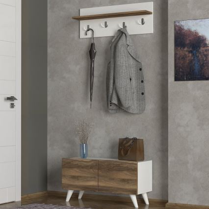 Wieszak ścienny LORES 29,5x80 cm + szafka na buty 41,5x80 cm brązowo-biała