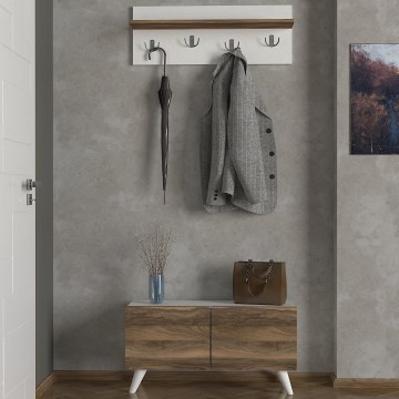 Wieszak ścienny LORES 29,5x80 cm + szafka na buty 41,5x80 cm brązowo-biała