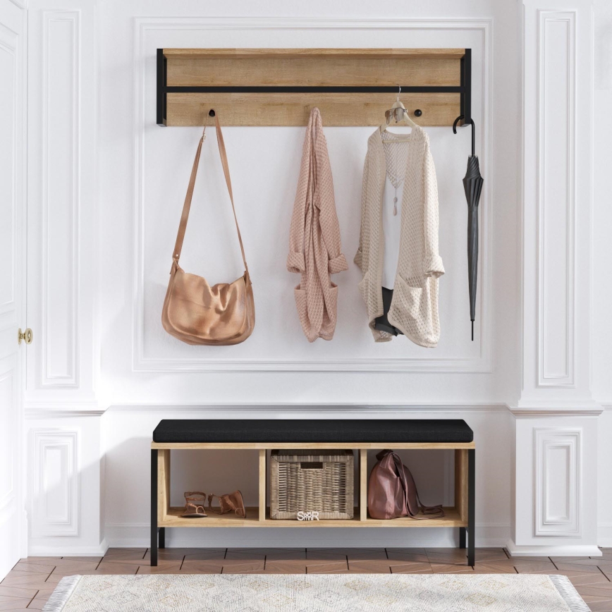 Wieszak ścienny SHANA 24x100 cm + szafka na buty 43x100 cm brąz/czarny