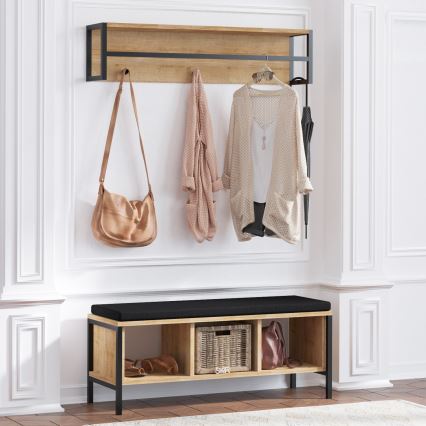 Wieszak ścienny SHANA 24x100 cm + szafka na buty 43x100 cm brąz/czarny