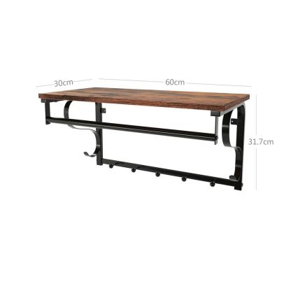 Wieszak ścienny z półką NATE brązowy/czarny