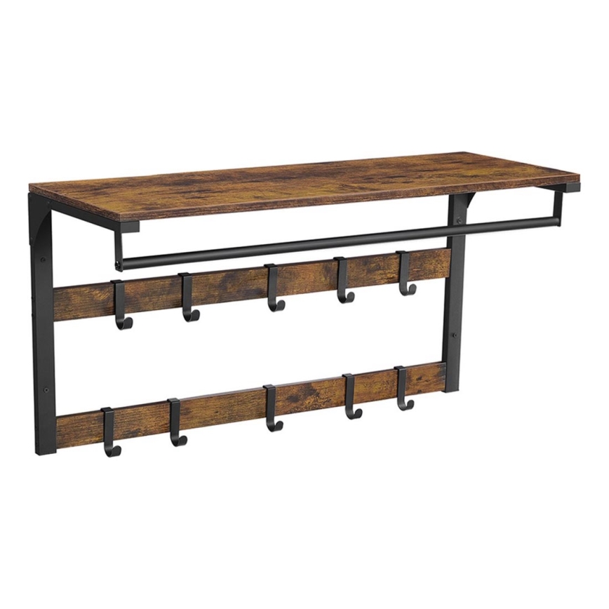 Wieszak ścienny z półką NATE brązowy/czarny