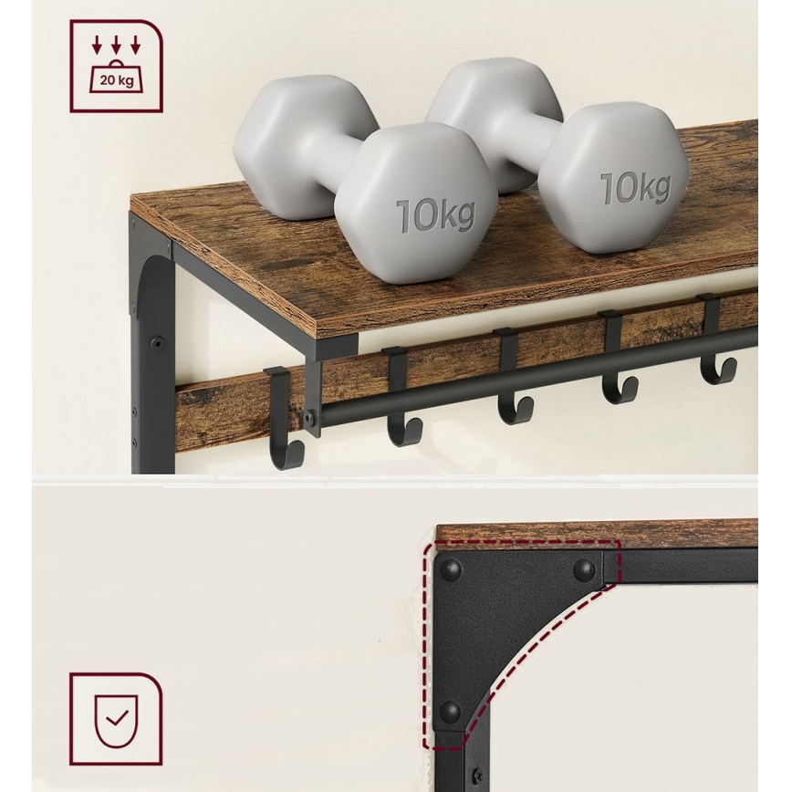 Wieszak ścienny z półką NATE brązowy/czarny