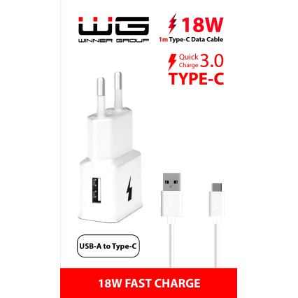 Winner Group- Adapter do szybkiego ładowania 1xUSB-A PD 18W + Kabel USB USB-C / USB-A 1m