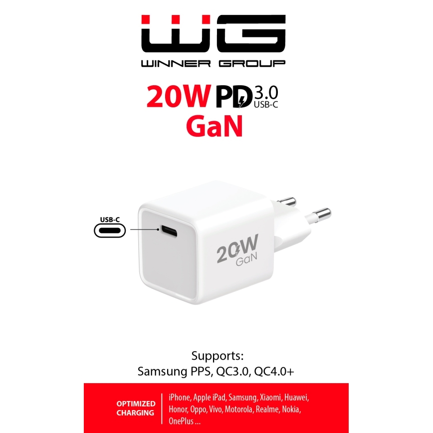 Winner Group - Adapter do szybkiego ładowania 1xUSB-C Power Delivery 20W biały