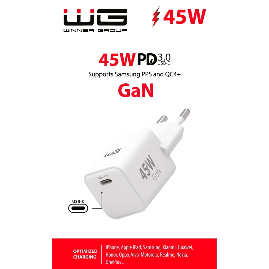 Winner Group - Adapter do szybkiego ładowania 1xUSB-C Power Delivery 45W biały