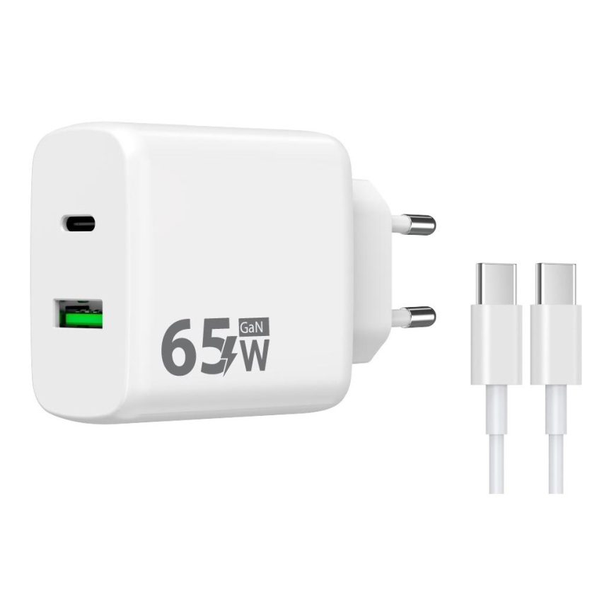 Winner Group - Adapter do szybkiego ładowania 2xUSB PD 65W + Kabel USB USB-C / USB-C 1m