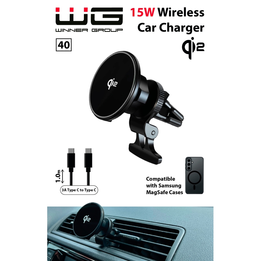 Winner Group - Bezprzewodowa ładowarka i uchwyt do samochodu 15W Qi2 MagSafe