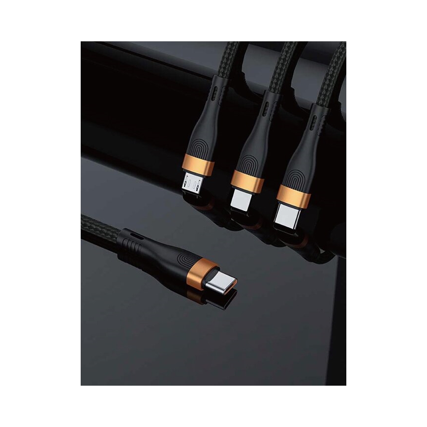 Winner Group -Kabel USB 3w1 USB-C / Lightning, USB-C i Micro USB 100W 1,5m czarny
