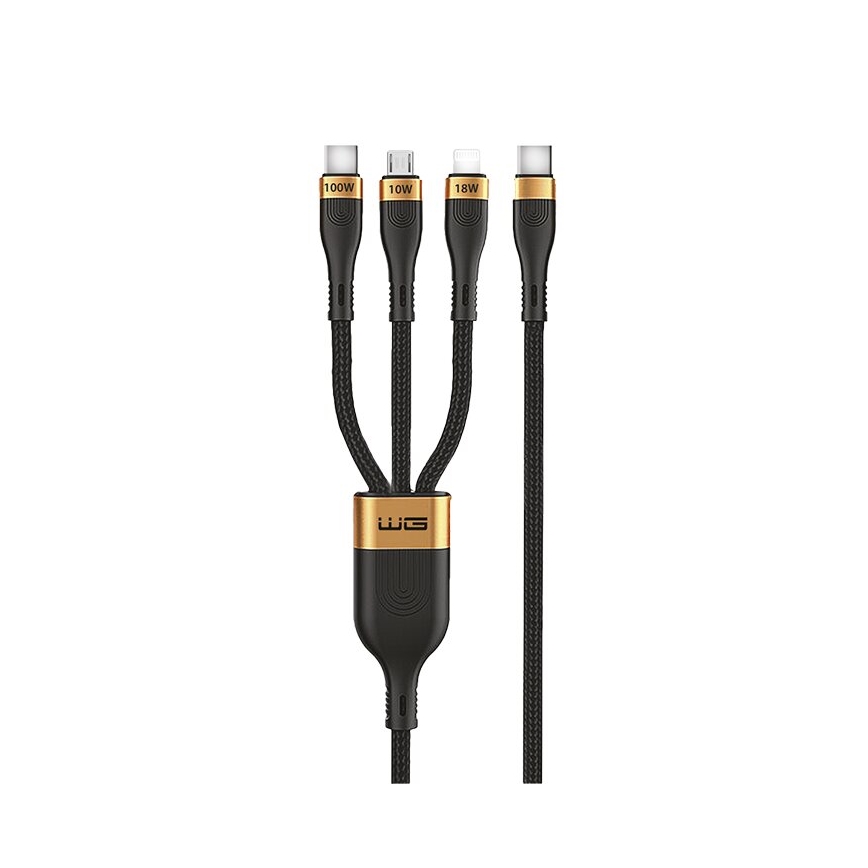 Winner Group -Kabel USB 3w1 USB-C / Lightning, USB-C i Micro USB 100W 1,5m czarny