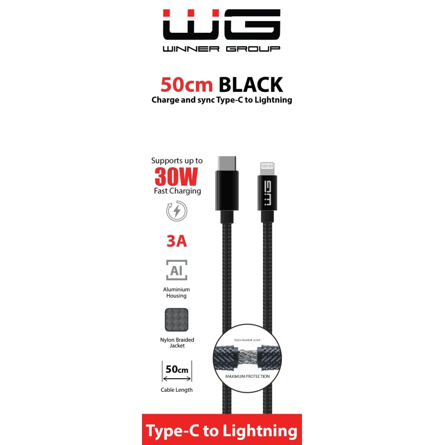 Winner Group - Kabel USB Lightning / USB-C 60W 50cm czarny