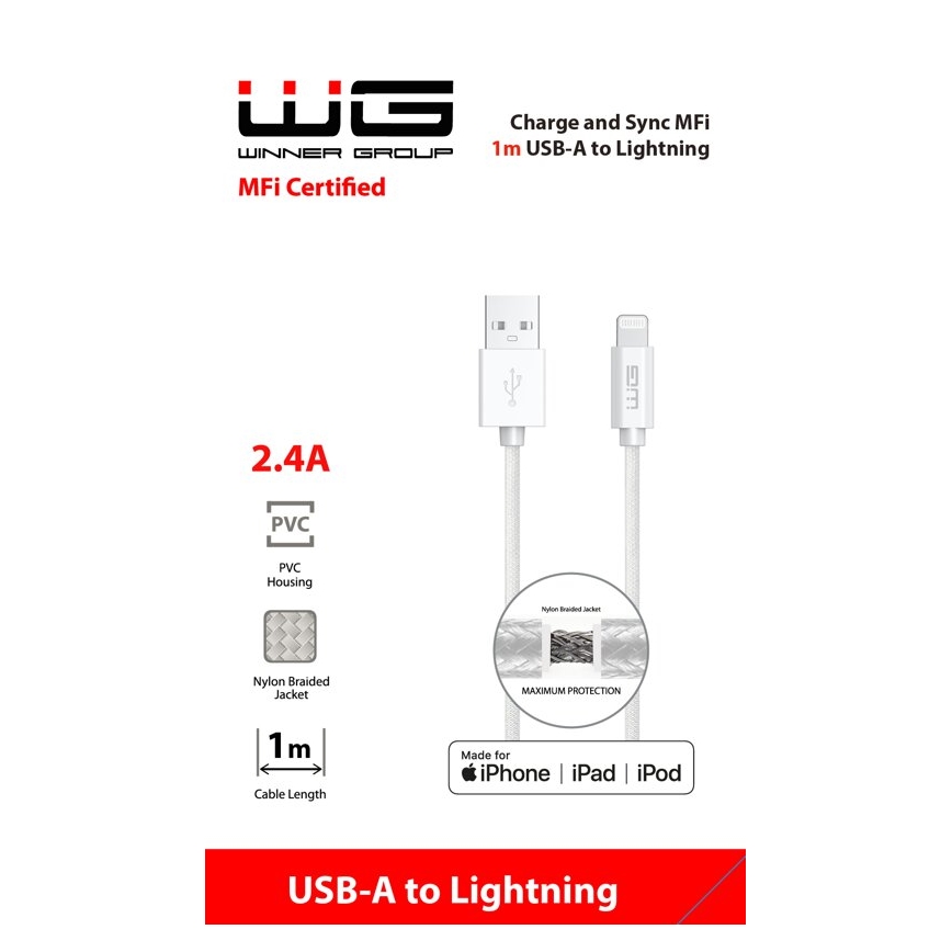 Winner Group - Kabel USB MFI Lightning / USB-A 1m biały