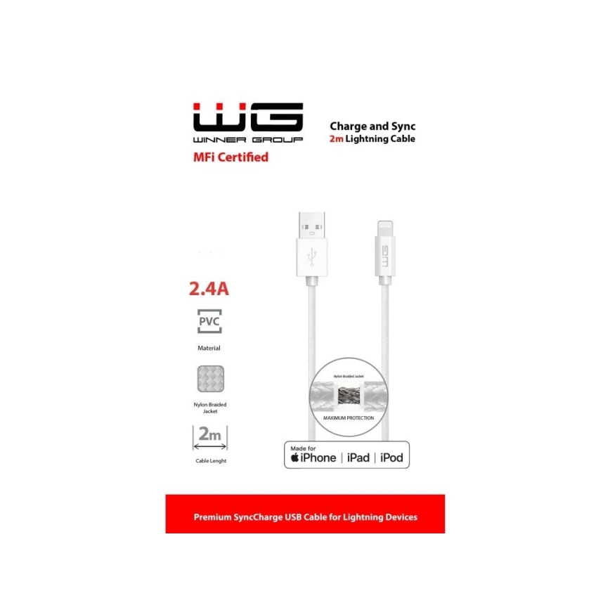 Winner Group - Kabel USB MFI Lightning / USB-A 2m biały
