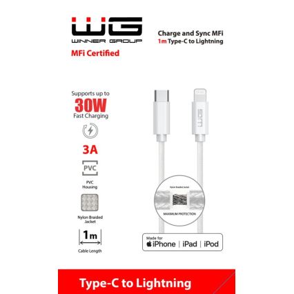 Winner Group - Kabel USB MFI Lightning / USB-C 1m biały